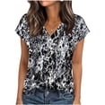 thumbnail image 1 of Fmbrln Womens Plus Size Satin Tops Summer Short Sleeve V Neck Shirts Casual Loose Fit Trendy Print Vacation Blouses, 1 of 6