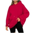 thumbnail image 1 of Fmbrln Womens Plus Size Solid Hooded Sweatshirts Fall Winter Fashion Long Sleeve Hoodie Loose Comfy Workout Pullover Tops with Pockets Red 5XL, 1 of 5