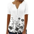 thumbnail image 1 of Fmbrln Womens Plus Size Summer Fashion Floral Print Tops Casual Short Sleeve Button V Neck Pleated T-shirts Comfy Loose Blouse White S, 1 of 5