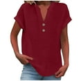 thumbnail image 1 of Fmbrln Linen Shirts for Women Summer Plus Size Short Sleeve Button V Neck Tops Fashion Casual Loose Blouses, 1 of 6