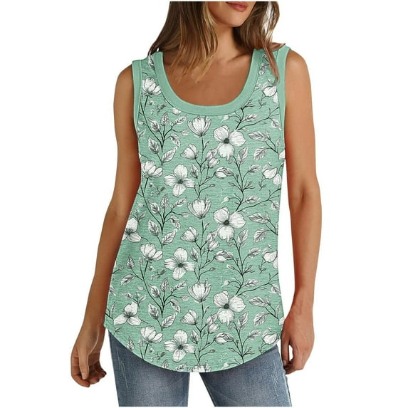Fmbrln Womens Plus Size Summer Sleeveless Crew Neck Tank Tops Casual Loose Floral Print T-Shirts Lightweight Comfy Beach Tees Multicolor 3XL