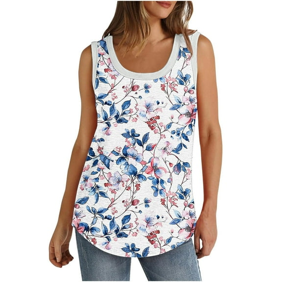 Fmbrln Womens Plus Size Summer Sleeveless Crew Neck Tank Tops Casual Loose Floral Print T-Shirts Lightweight Comfy Beach Tees Multicolor 3XL
