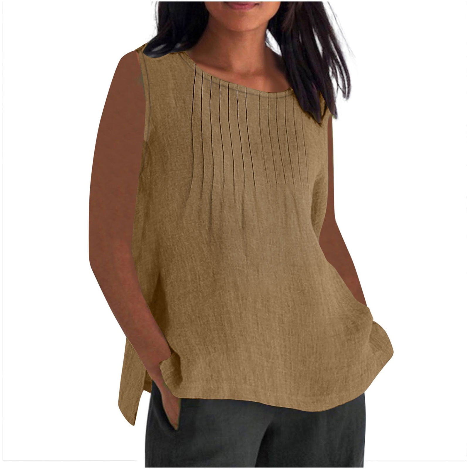 SHIJIALI Women's Plus Size Henley Tank Top - V-Neck Sleeveless Flowy Blouse For Summer - View #2