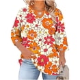 thumbnail image 1 of Fmbrln Womens Plus Size Tops 3/4 Sleeve Cutout V Neck Floral Print T-Shirts Summer Casual Loose Fit Beach Vacation Blouses, 1 of 7
