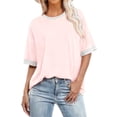 thumbnail image 1 of Fmbrln Womens Plus Size Tops Short Sleeve Crew Neck T-shirts Summer Casual Loose Color Block Tees Blouse, 1 of 5