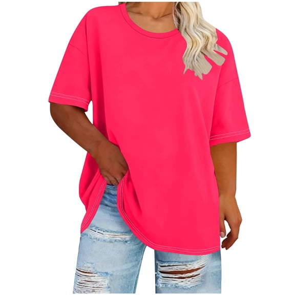 Fmbrln Womens Plus Size Tops Summer Short Sleeve Crew Neck T-Shirts Casual Loose Basic Tops Comfy Lightweight Blouse