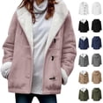 thumbnail image 1 of Fmbrln Womens Plus Size Winter Fleece Jackets Long Sleeve Button Down Thickened Warm Hooded Coat with Pockets, 1 of 6