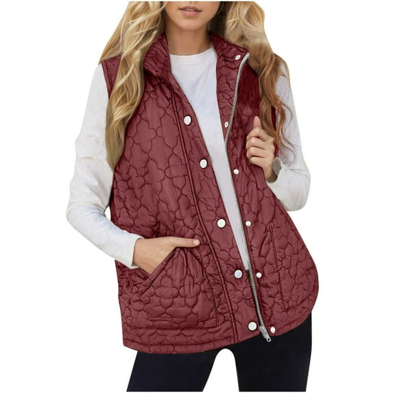 Fmbrln Womens Puffer Vest Lightweight Stand Collar Sleeveless Quilted Jackets Fall Winter Button Zipper Padded Down Warm Outwear Vest