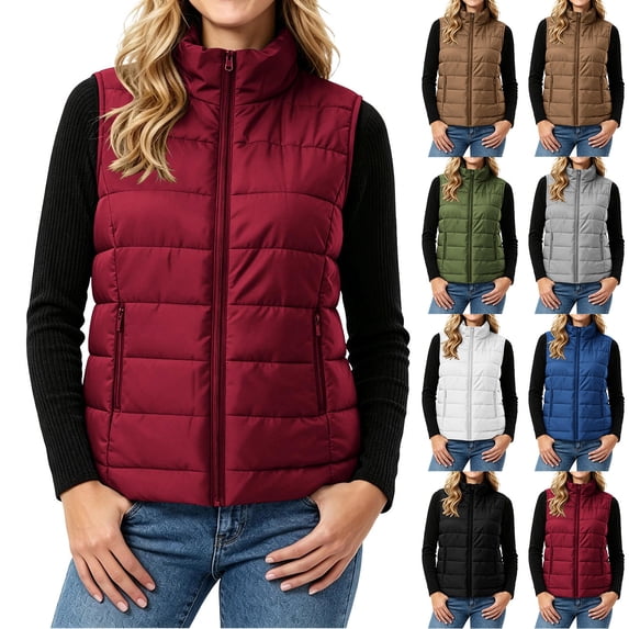 Fmbrln Womens Puffer Vest Zip Up Sleeveless Lightweight Jacket Fall Winter Stand Collar Comfy Trendy Outerwear with Pocket Army Green L