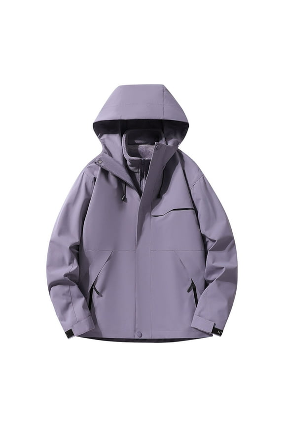 Womens Rain Jackets Casual 3 In 1 Waterproof Windproof Coat for Fall or Winter, Outdoor Hiking Windbreaker Hooded Jackets with Pockets Purple XL