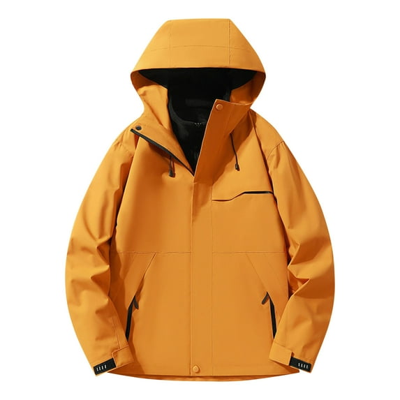 Fmbrln Womens Rain Jackets Casual 3 In 1 Waterproof Windproof Coat for Fall or Winter, Outdoor Hiking Windbreaker Hooded Jackets with Pockets Gold L