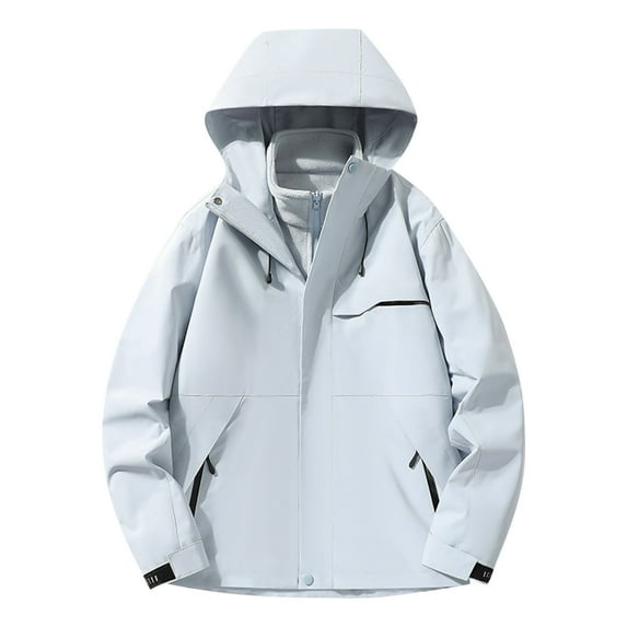Fmbrln Womens Rain Jackets Casual 3 In 1 Waterproof Windproof Coat for Fall or Winter, Outdoor Hiking Windbreaker Hooded Jackets with Pockets White M