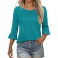 thumbnail image 1 of Fmbrln Womens Ruffle 3/4 Sleeve Blouse Fashion Crew Neck Front Pleated Tops Casual Loose Solid Color T-Shirts Light Blue XL, 1 of 5