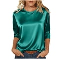 thumbnail image 1 of Fmbrln Womens Satin Tops 3/4 Sleeve Crew Neck Solid T-Shirts Office Business Work Shirts Casual Dressy Blouse, 1 of 9