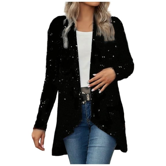 Fmbrln Womens Sequin Cardigan Casual Dressy Shiny Cardigan Tops Fashion Lightweight Solid Open Front Cardigan Coat
