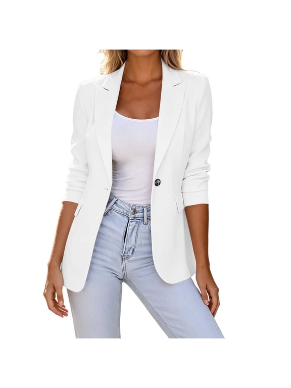 Womens Short Sleeve Open Front Blazer Lapel Casual Lightweight Summer Suit Jacket