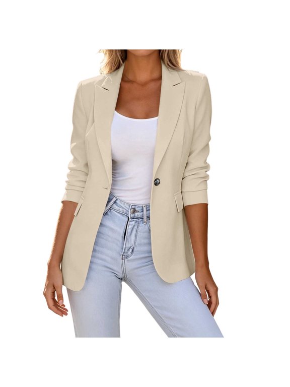 Womens Short Sleeve Open Front Blazer Lapel Casual Lightweight Summer Suit Jacket