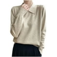 thumbnail image 1 of Fmbrln Womens Solid Basic Knitted Sweaters Fall Winter Fashion Long Sleeve Turndown Collar Sweaters Tops Loose Comfy Pullover Sweaters Khaki S, 1 of 5