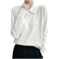 thumbnail image 1 of Fmbrln Womens Solid Basic Knitted Sweaters Fall Winter Fashion Long Sleeve Turndown Collar Sweaters Tops Loose Comfy Pullover Sweaters White XL, 1 of 5