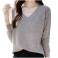thumbnail image 1 of Fmbrln Womens Solid Basic Knitted Sweaters Fall Winter Fashion Long Sleeve V Neck Sweaters Tops Casual Loose Comfy Pullover Sweaters Gray L, 1 of 5