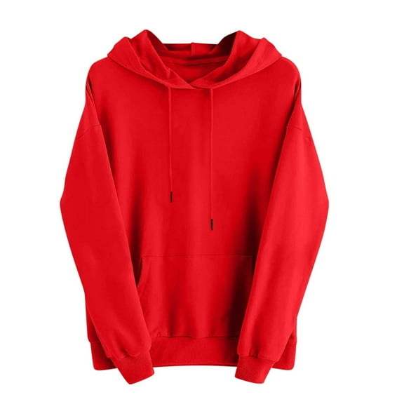Fmbrln Womens Solid Color Fall Hoodies Fashion Long Sleeve Hooded Sweatshirts Casual Comfy Pullover Tops with Pockets Red L