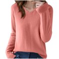 thumbnail image 1 of Fmbrln Womens Solid Color V Neck Long Sleeve Knitted Sweaters Fall Fashion Casual Pullover Tops Loose Comfy Shirts Pink S, 1 of 3