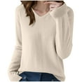thumbnail image 1 of Fmbrln Womens Solid Color V Neck Long Sleeve Knitted Sweaters Fall Fashion Casual Pullover Tops Loose Comfy Shirts White 2XL, 1 of 3