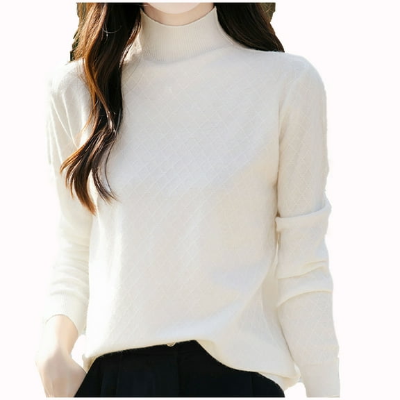 Fmbrln Womens Solid Half Turtleneck Basic Knitted Sweaters Fall Winter Fashion Long Sleeve Pullover Tops Casual Loose Comfy Sweaters Beige 2XL