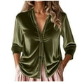 thumbnail image 1 of Fmbrln Womens Solid Long Sleeve Velvet Shirts Fashion Casual V Neck Button Cardigans Loose Comfy Blouse Army Green XL, 1 of 5