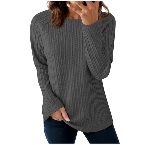Fmbrln Womens Solid Sweaters Long Sleeve Crew Neck Sweaters Tops Casual Dressy Blouse Fall Winter Fashion Clothes Dark Gray 2XL