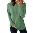 thumbnail image 1 of Fmbrln Womens Solid Sweaters Long Sleeve Crew Neck Sweaters Tops Casual Dressy Blouse Fall Winter Fashion Clothes Green M, 1 of 5