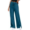 thumbnail image 1 of Fmbrln Womens Solid Sweatpants Drawstring High Waist Side Slit Wide Leg Pants Loose Comfy Running Athletic Pants Dark Blue XL, 1 of 4