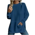 thumbnail image 1 of Fmbrln Womens Solid Sweatshirts Fall Fashion Casual Long Sleeve Crew Neck Side Slit Hem Sweatshirts Loose Comfy Pullover Tops with Pockets Blue XL, 1 of 5