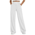 thumbnail image 1 of Fmbrln Womens Solid Wide Leg Sweatpants Drawstring Elastic Waist Work Pants Casual Baggy Running Athletic Joggers Pants with Pockets White 2XL, 1 of 5