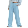thumbnail image 1 of Fmbrln Womens Solid Wide Leg Sweatpants Elastic Waist Baggy Sweatpants Casual Comfy Running Athletic Pants Lounge Trousers with Pockets Blue XL, 1 of 5
