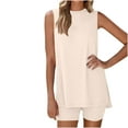 thumbnail image 1 of Fmbrln Womens Summer 2 Piece Sets Casual Solid Color Crew Neck Sleeveless Side Slit Tank Tops and Shorts Sets Lounge Sets Beige M, 1 of 5