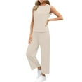 thumbnail image 1 of Fmbrln Womens Summer 2 Piece Sets Casual Solid Color Crew Neck Sleeveless Tank Tops and Straight Leg Pants Sets Lounge Sets Beige 3XL, 1 of 5