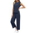 thumbnail image 1 of Fmbrln Womens Summer 2 Piece Sets Casual Solid Color Crew Neck Sleeveless Tank Tops and Straight Leg Pants Sets Lounge Sets Navy XL, 1 of 5