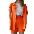 thumbnail image 1 of Fmbrln Womens Summer 2 Piece Sets Casual Turndown Collar Button Short Sleeve Shirts and Drawstring Elastic High Waist Shorts Sets Lounge Outfits Orange M, 1 of 5