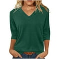 thumbnail image 1 of Fmbrln Womens Summer 3/4 Sleeve Tops Fashion V Neck Solid Color T-Shirts Casual Tunic Blouse Green 2XL, 1 of 5