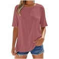 thumbnail image 1 of Fmbrln Womens Summer Basic T-shirts Fashion Casual Solid Color Short Sleeve Tops Crew Neck Blouse Trendy Tees 2025, 1 of 5