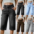 thumbnail image 1 of Fmbrln Womens Summer Cargo Capri Jeans High Waisted Button Cropped Denim Pants with Pockets, 1 of 6