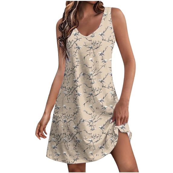 Fmbrln Womens Summer Casual Tank Dress V Neck Sleeveless Mini Dress Holiday Beach Sundress Fashion Boho Floral Print Dress with Pockets