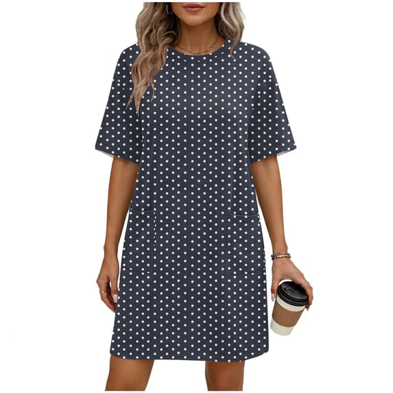 Fmbrln Womens Summer Dresses Short Sleeve V Neck Mini Dress Casual Loose Stripe Print Nightgowns with Pockets