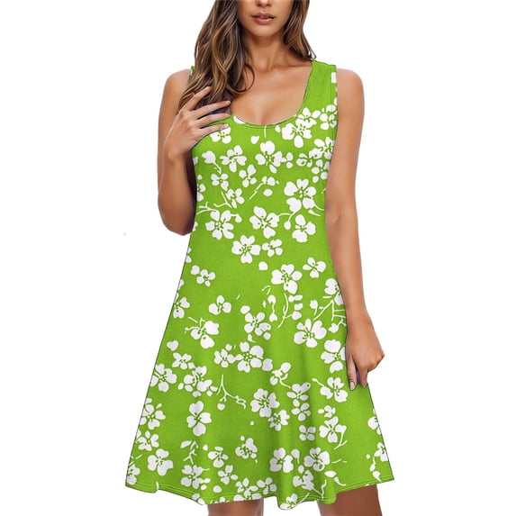 Fmbrln Womens Summer Floral Print Nightgown Sleeveless Crew Neck Nightdress Casual Loose Comfy Tank Dress