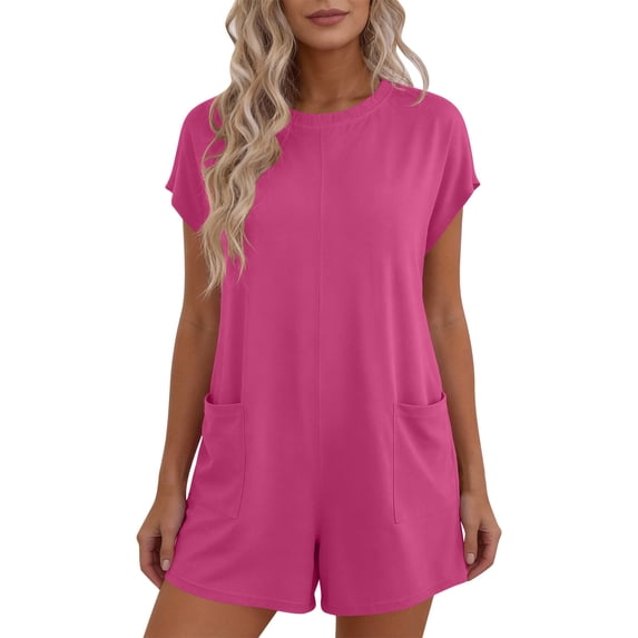 Fmbrln Womens Summer Jumpsuit Crew Neck Short Sleeve Shirts Overalls ...