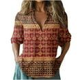 thumbnail image 1 of Fmbrln Womens Summer Linen 3/4 Sleeve Tops Casual V Neck Boho Print T-Shirts Vacation Beach Tees Blouse Multicolor S, 1 of 4