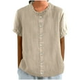 thumbnail image 1 of Fmbrln Womens Summer Linen Short Sleeve Shirts Fashion Crew Neck Button Tops Casual Loose Solid Color T-Shirts Blouse, 1 of 5