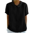 thumbnail image 1 of Fmbrln Womens Summer Linen Short Sleeve T-Shirts Fashion Turndown Collar Solid Color Tops Casual Loose Tees Blouse, 1 of 5