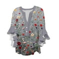 thumbnail image 1 of Fmbrln Womens Summer Ruffle 3/4 Sleeve Shirts Fashion V Neck Button Floral Print Tops Casual Comfy Loose Blouse Gray S, 1 of 5
